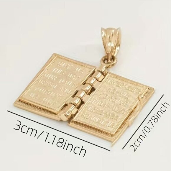 Holy Bible with The Lord's Prayer Necklace / Pendant #1107 (gold tone) - Picture 6 of 9